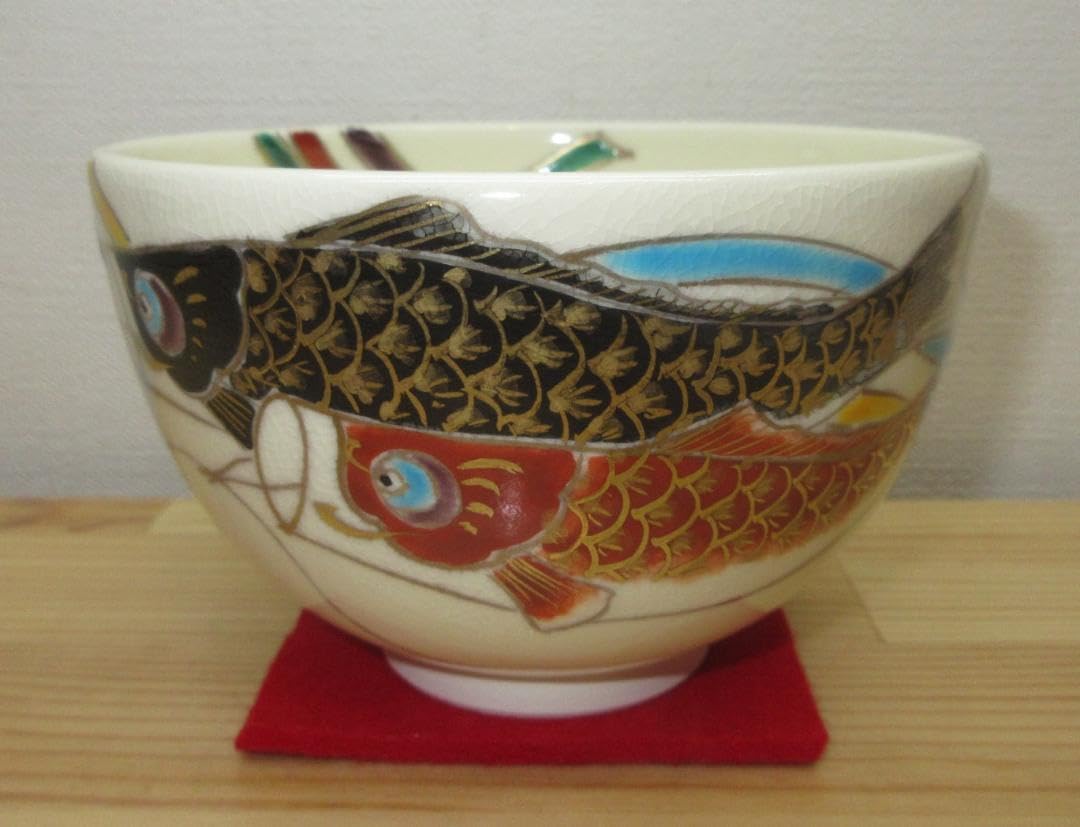 送料込【逢絢亭】茶道具 茶碗 京焼 仁清 黒地 雪笹の図 通次阿山 共箱入り